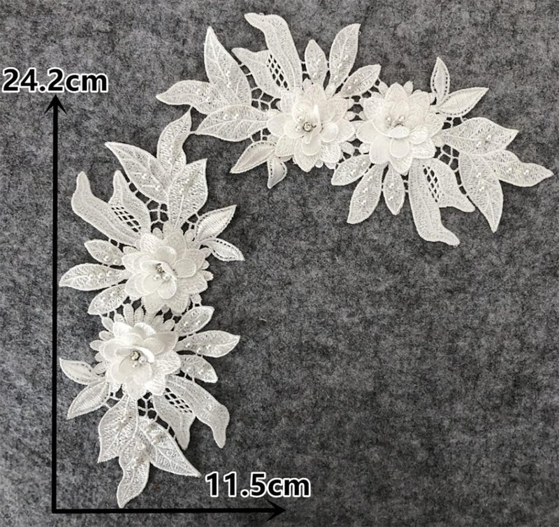 Ruinuo 3D Lace Beads Flower Applique Patches Sew on Patches Embroidery Appliques Rhinestone Sewing Wedding Dress Collar Decor White - Image 2